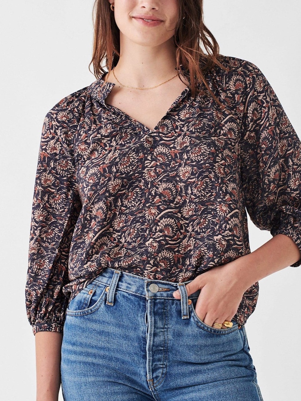 Faherty Block Print Portia Top - M